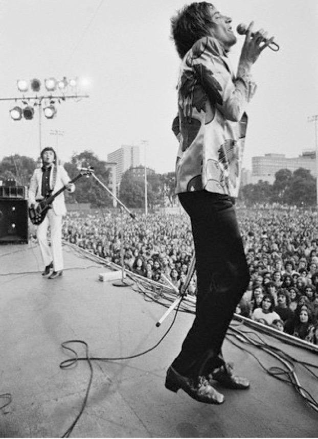 Rod Stewart and Ronnie Lane, onstage at the Summerthing Festival, Boston, 1971